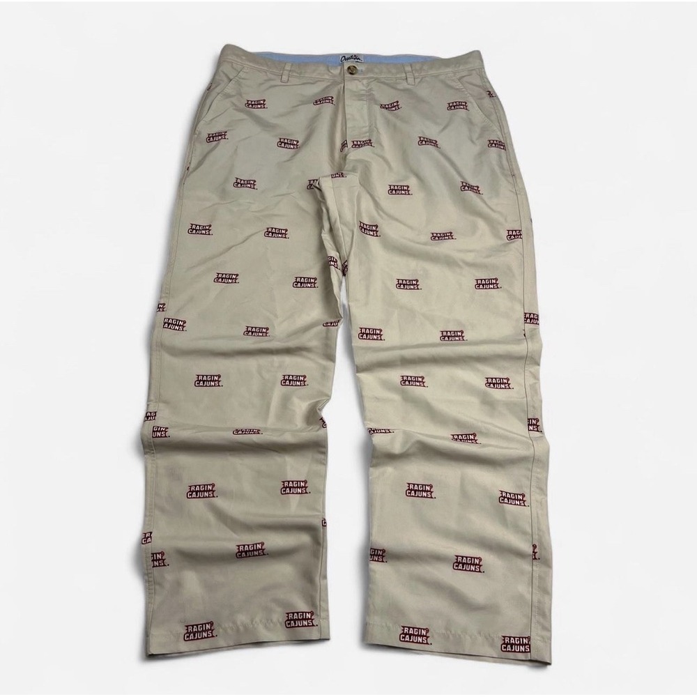 UL Lafayette Ragin Cajuns All Over Print Chino Pants 38x30 Khaki Ovation College